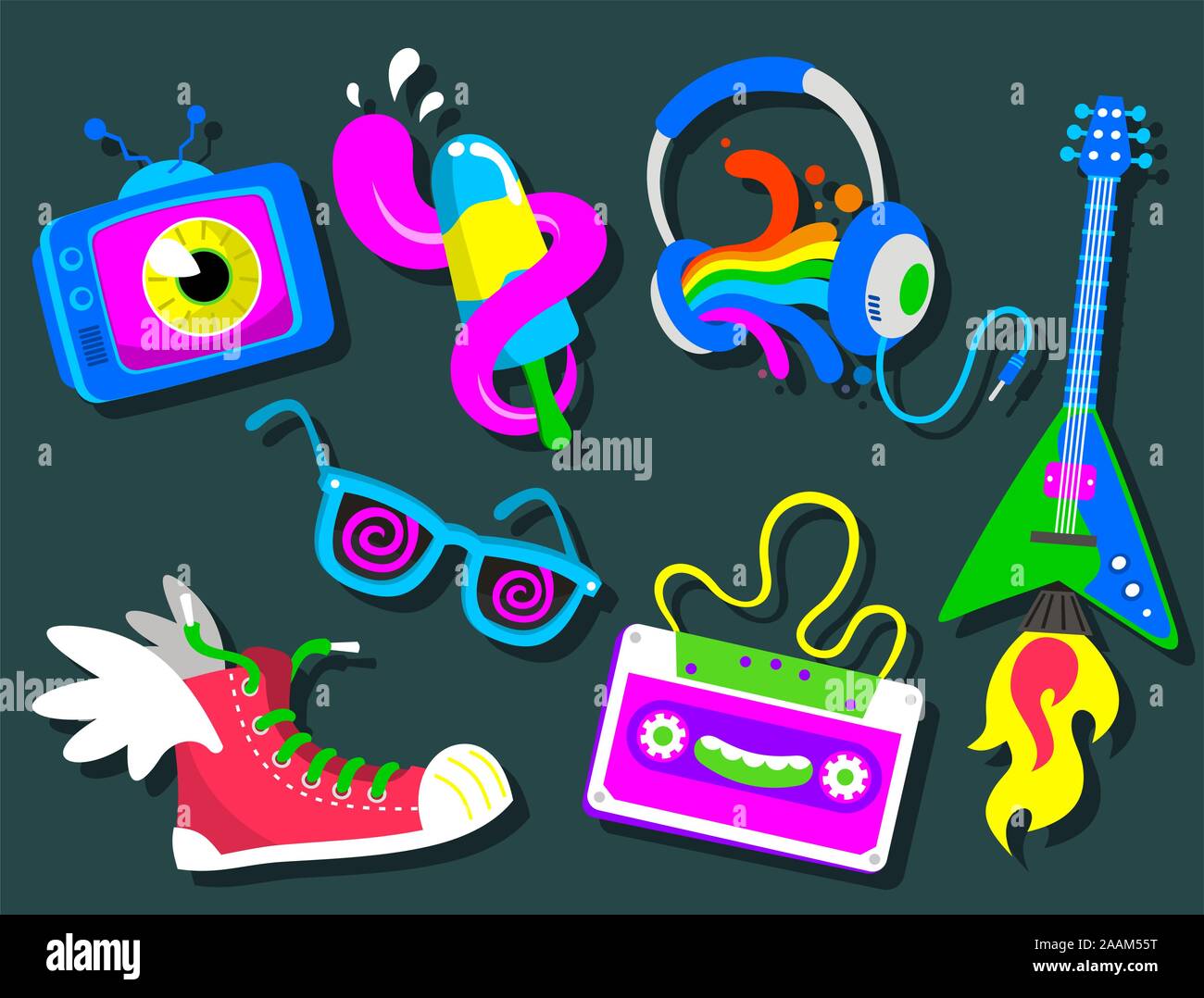 Der Coole Retro set Vektor cartoon Symbole Stock Vektor