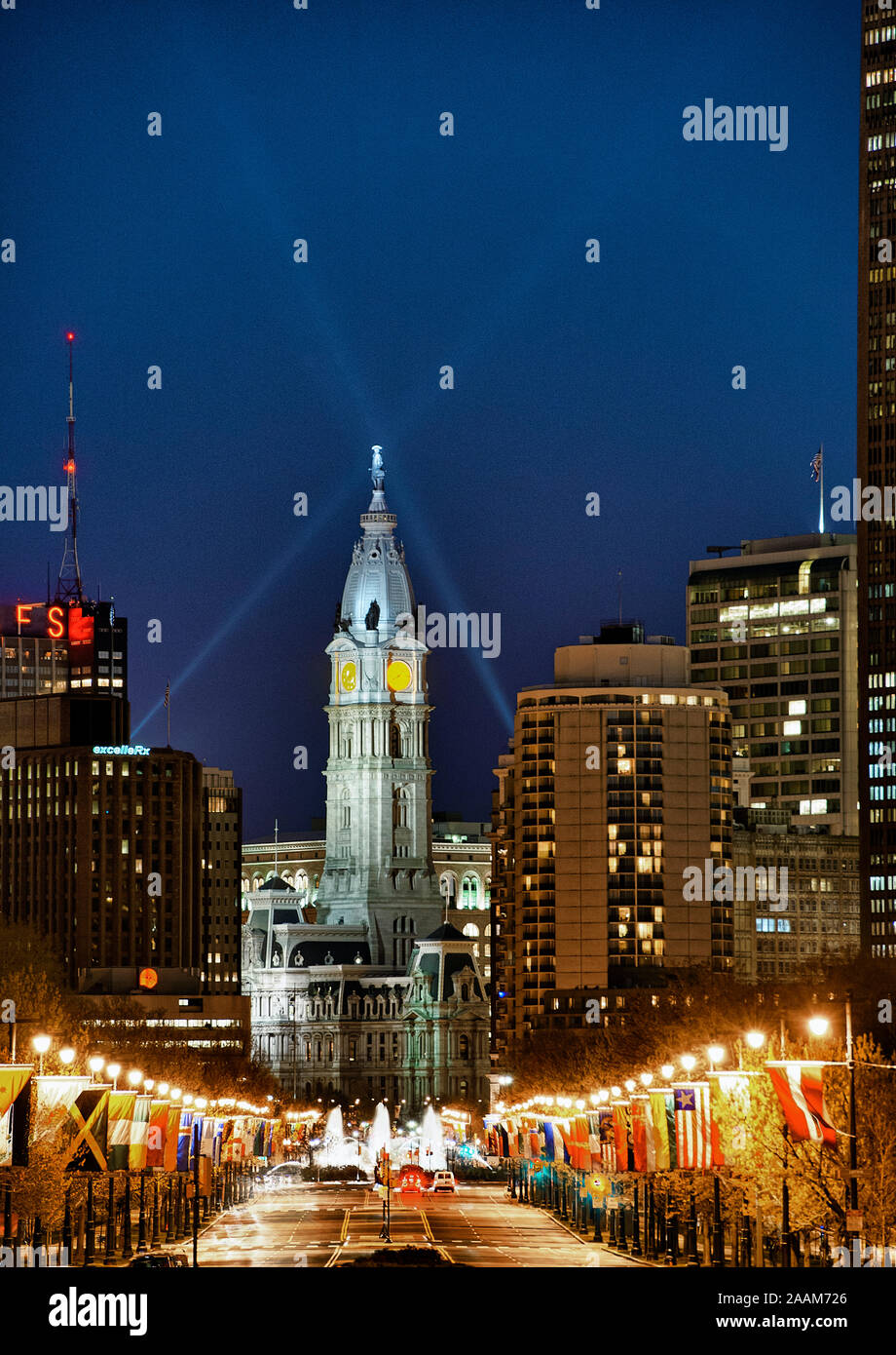 Ben Franklin Parkway und City Hall, Philadelphia, Pennsylvania, USA Stockfoto