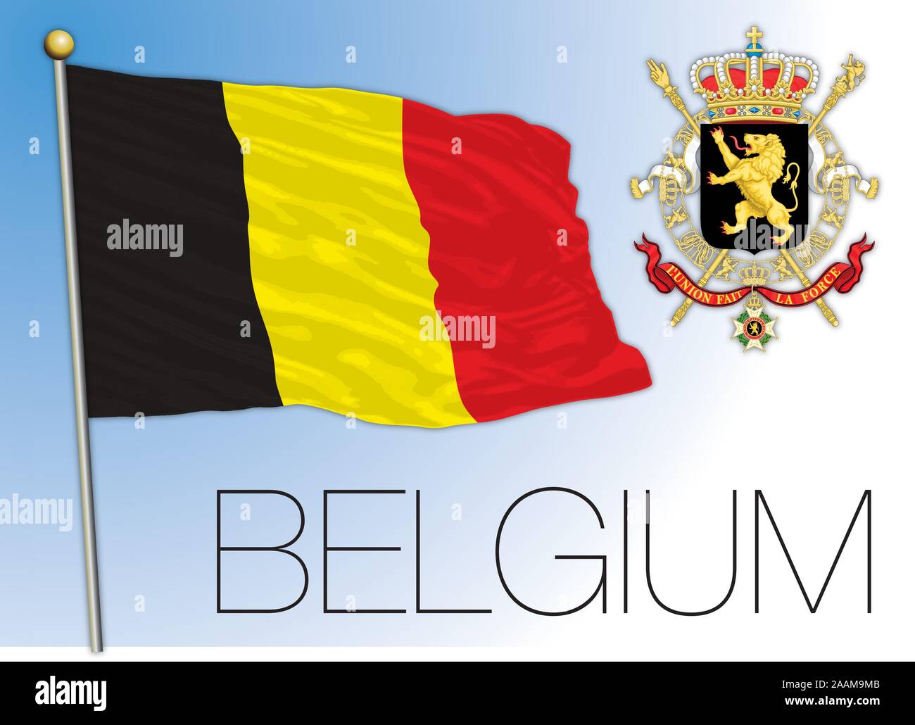 Belgien offizielle nationale Flagge und Wappen, Vector Illustration, Europäische Union Stock Vektor