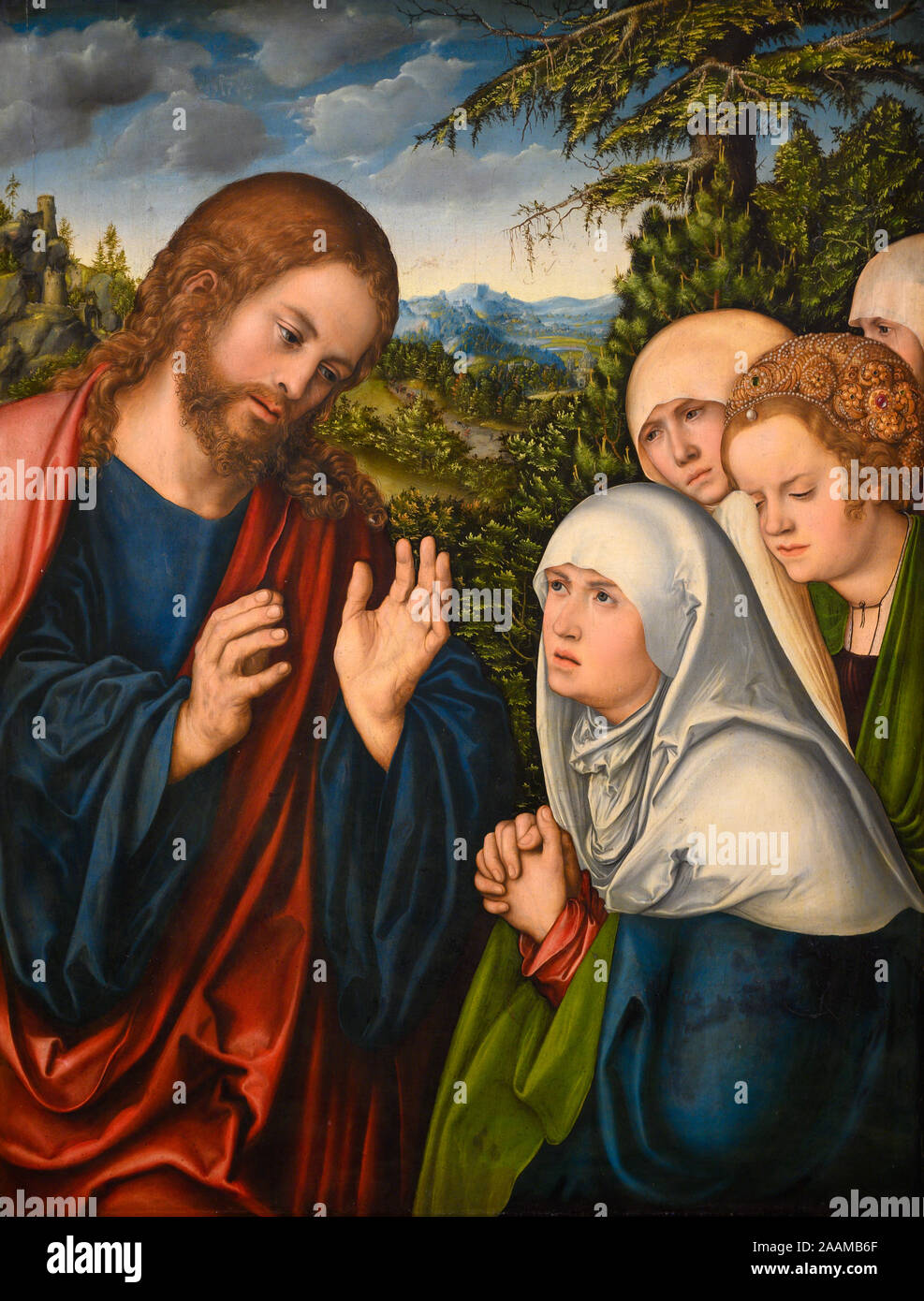 "Christus Abschied von seiner Mutter" (um 1520) von Lucas Cranach dem Älteren (1472-1553). Kunsthistorisches Museum (Kunst Geschichte Museum) in Wien. Stockfoto