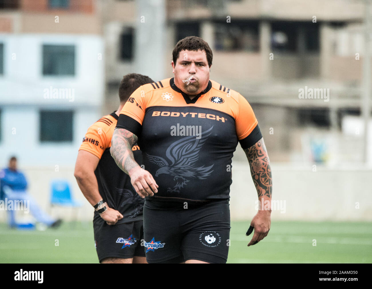 Lima, Peru-November 17, 2019: Lima Rugby Club vs Marine Krieger am Andres Avelino Cáceres Stadium statt. Stockfoto