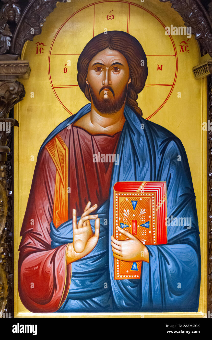 Symbol des Christus Pantokrator (Christus 'Allmächtigen' oder 'Allmächtiger' oder 'Herrscher über alle" oder "ustainer der Welt"). Orthodoxe Kapelle. Stockfoto