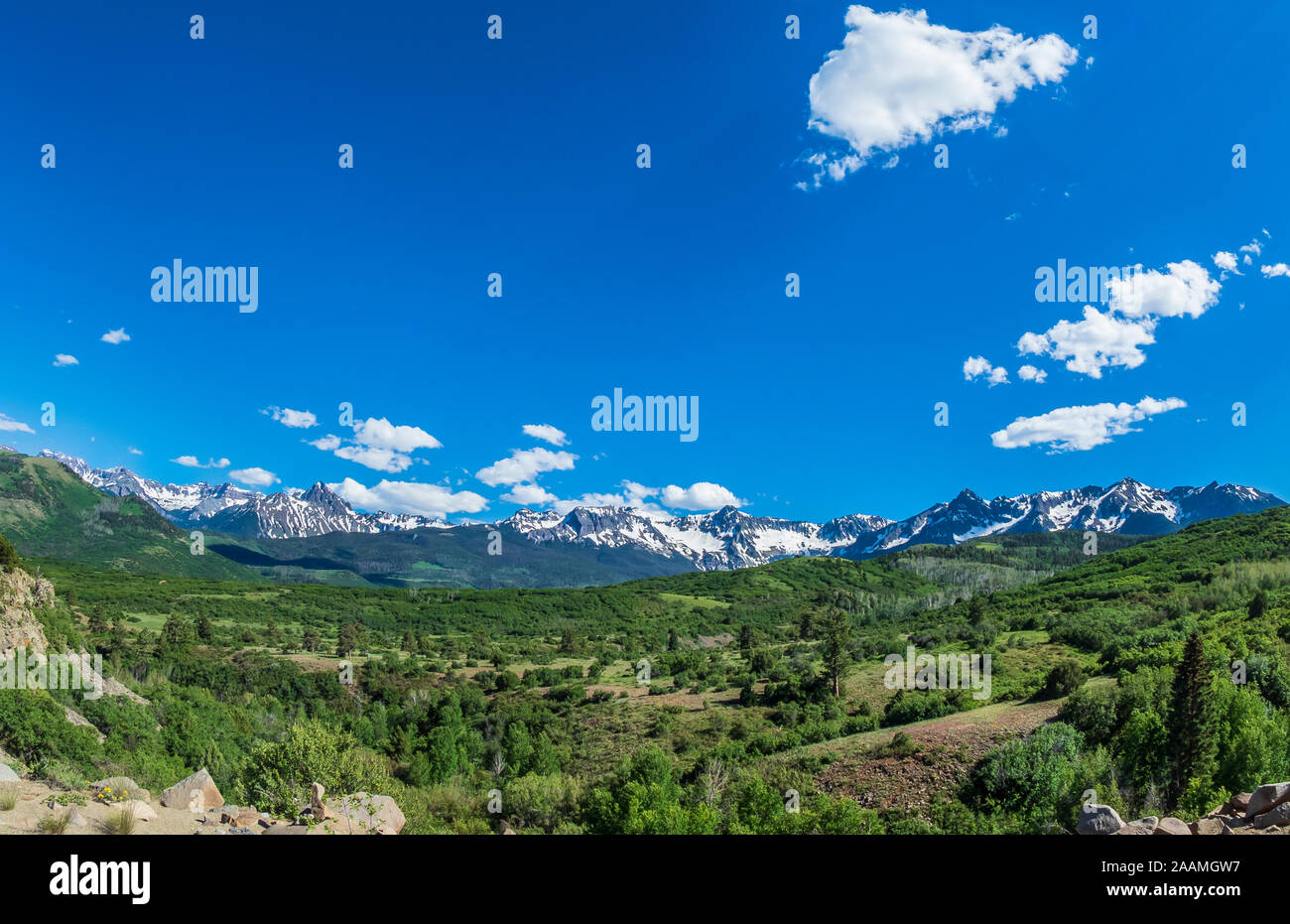 Mt. Sneffels vom Dallas Divide, Kolorado Landstraße 62, San Juan Mountains in der Nähe von Fethiye, Colorado. Stockfoto