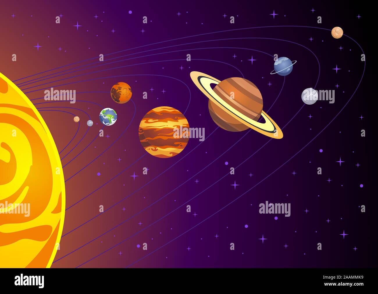 Sonne und Planeten des Sonnensystems. Stock Vektor