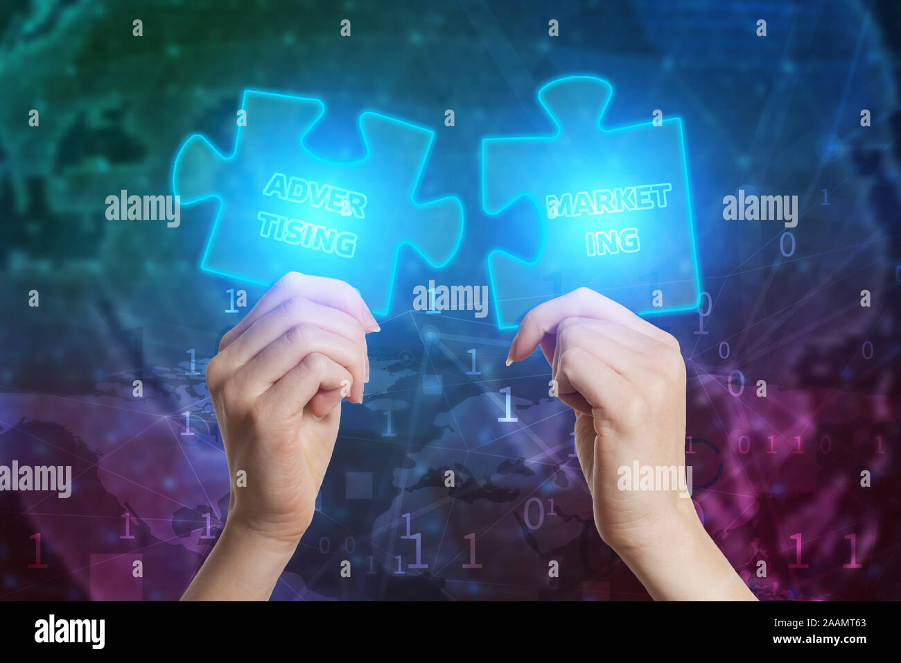 Das Konzept der Business, Technologie, das Internet und das Netzwerk. Business Solutions, Erfolg und Strategie Konzept. Geschäftsmann hand jigsa anschließen Stockfoto