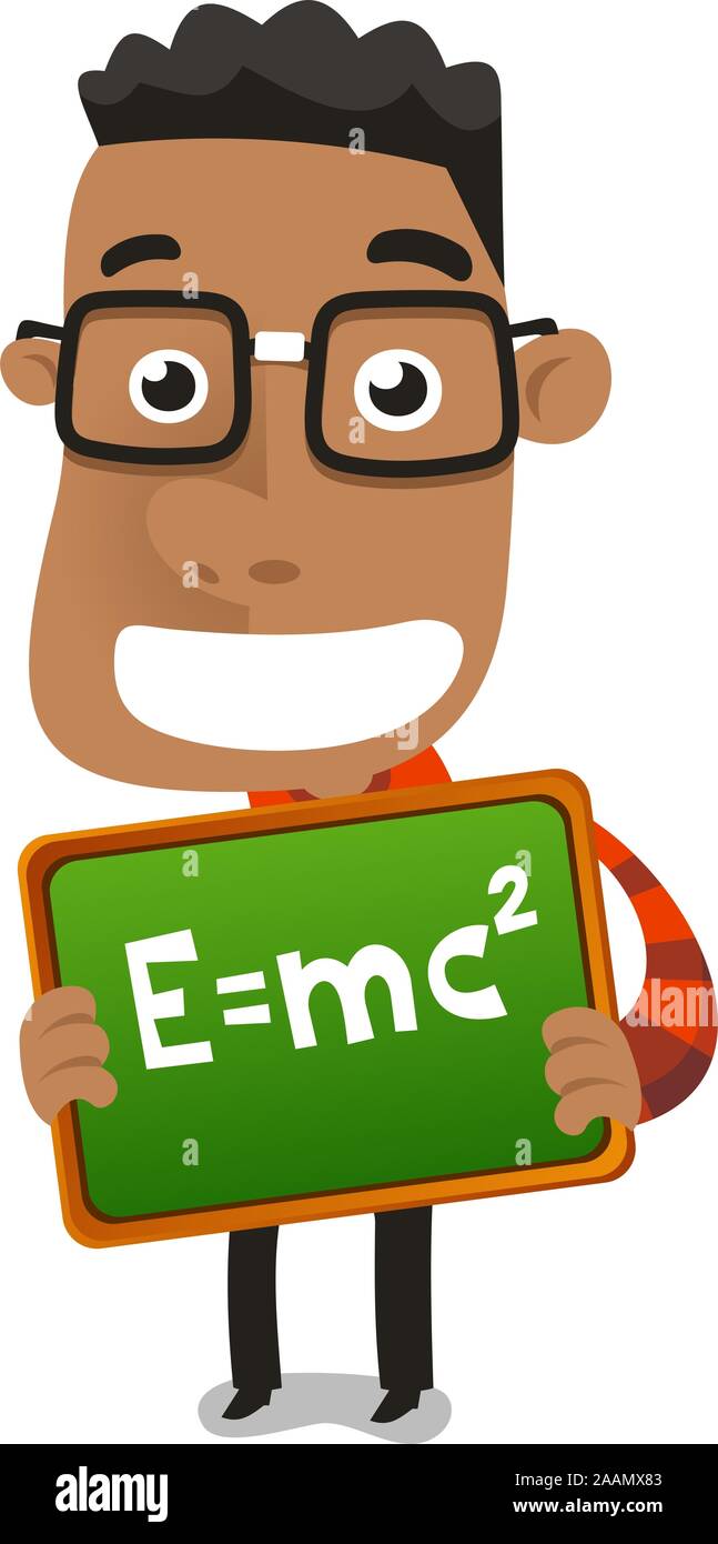 Happy nerd geek Kind Junge stolz mathematische Formel Vector Illustration. Stock Vektor