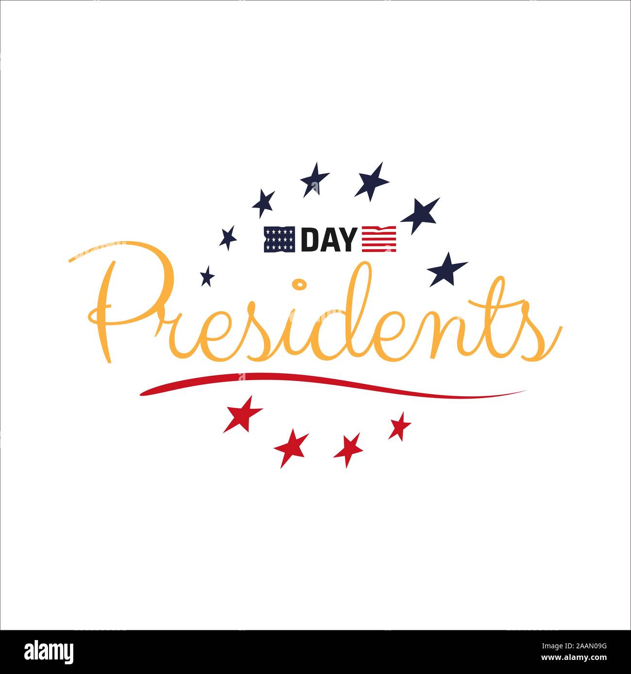 Happy Präsidenten Day text Beschriftung für Präsidenten Day in den USA Vector Illustration Grafik Design. US-Präsident Feier kalligrafischen Hand des gezeichnet Stock Vektor