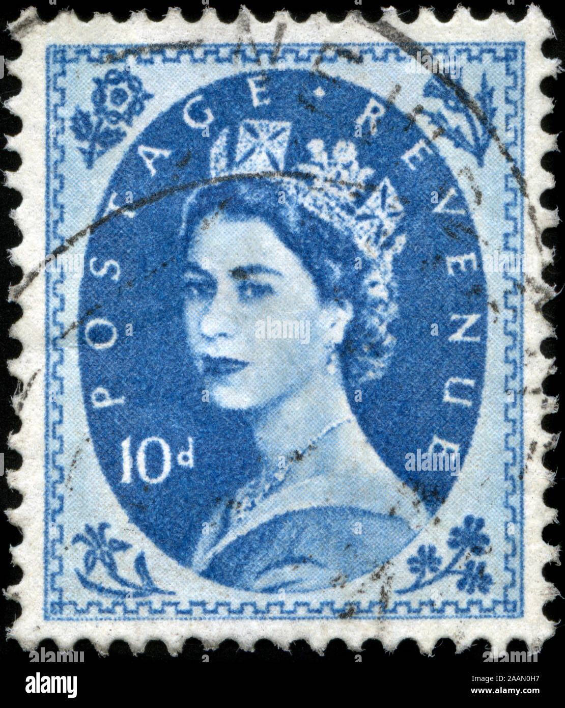 Poststempel Stempel aus dem Vereinigten Königreich von Großbritannien und Nordirland in die Queen Elizabeth II - Predecimal Wilding Serie Stockfoto