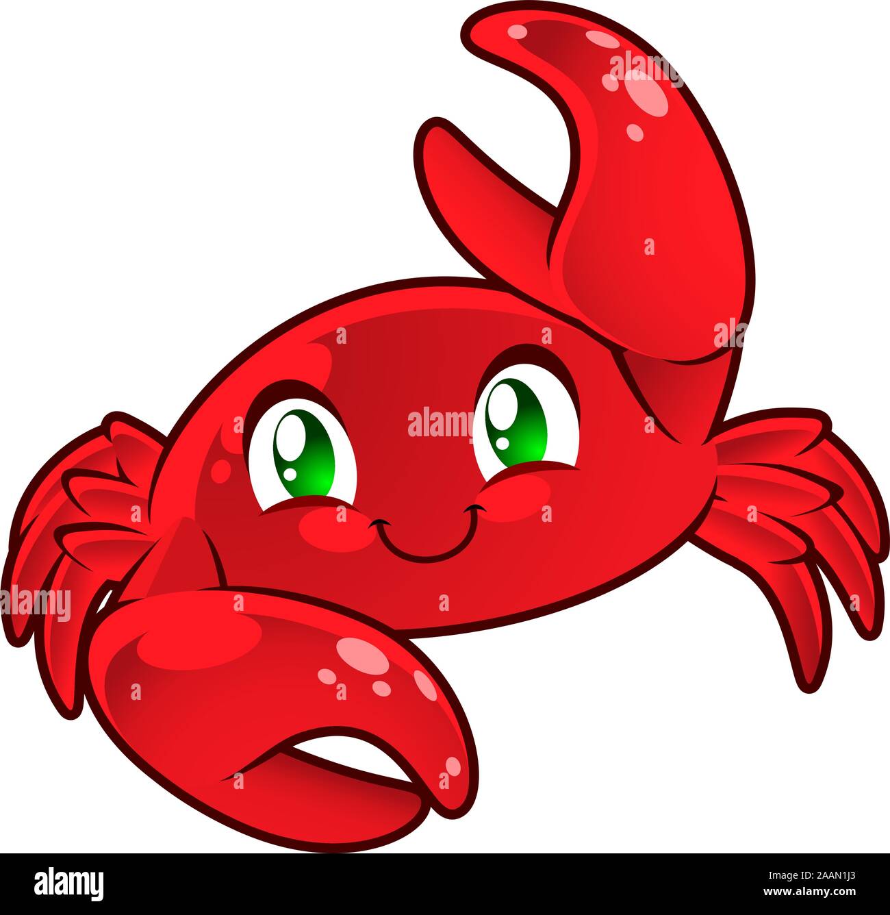 Niedliche Krabbe. Krebs-Zeichen. Rote Krabbe lächelnd heben Hand-Vektor-Illustration. Stock Vektor