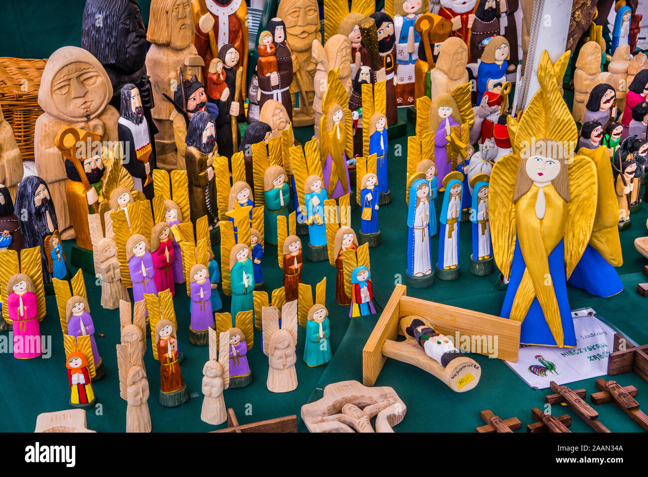 Polnischen Volkskunst Holz- Spezialitäten auf dem Display während der Krakauer International Folk Art Fair, Kleinpolen, Polen Stockfoto