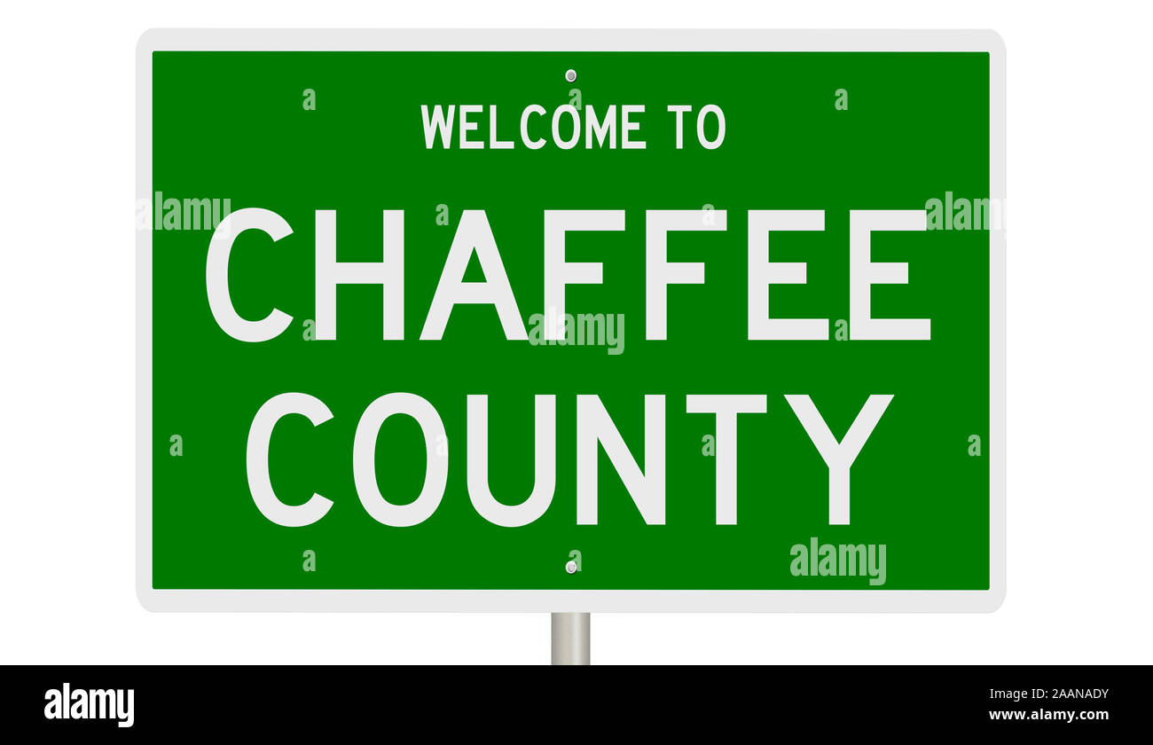 Rendering von einem grünen 3d Autobahn Zeichen für Chaffee County Stockfoto