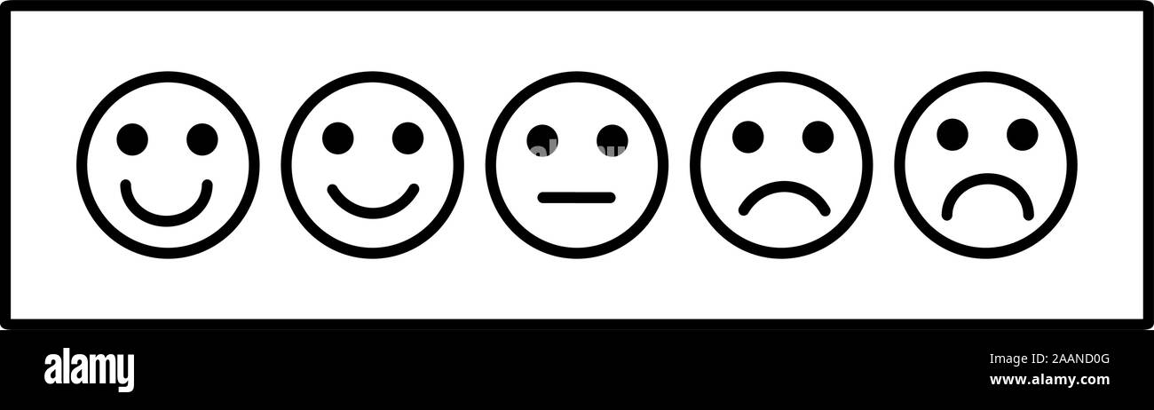 Smiley Emoticons/Emoji line Art Vector Icons von Anwendungen und Websites, Kunden, Kundenzufriedenheit, Feedback, Stimmung tracker Stock Vektor