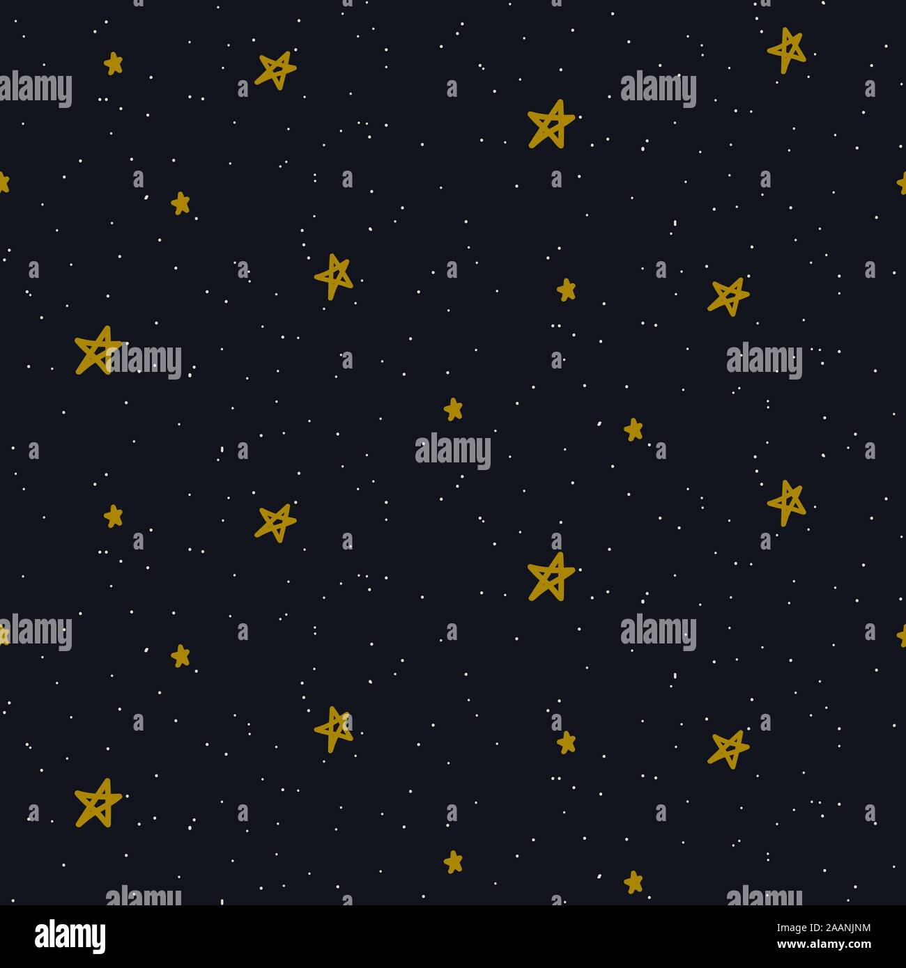 Star Sky nahtlose Vektor Muster Hintergrund blau und gold Formen in der Hand gezeichneten Stil. Stock Vektor