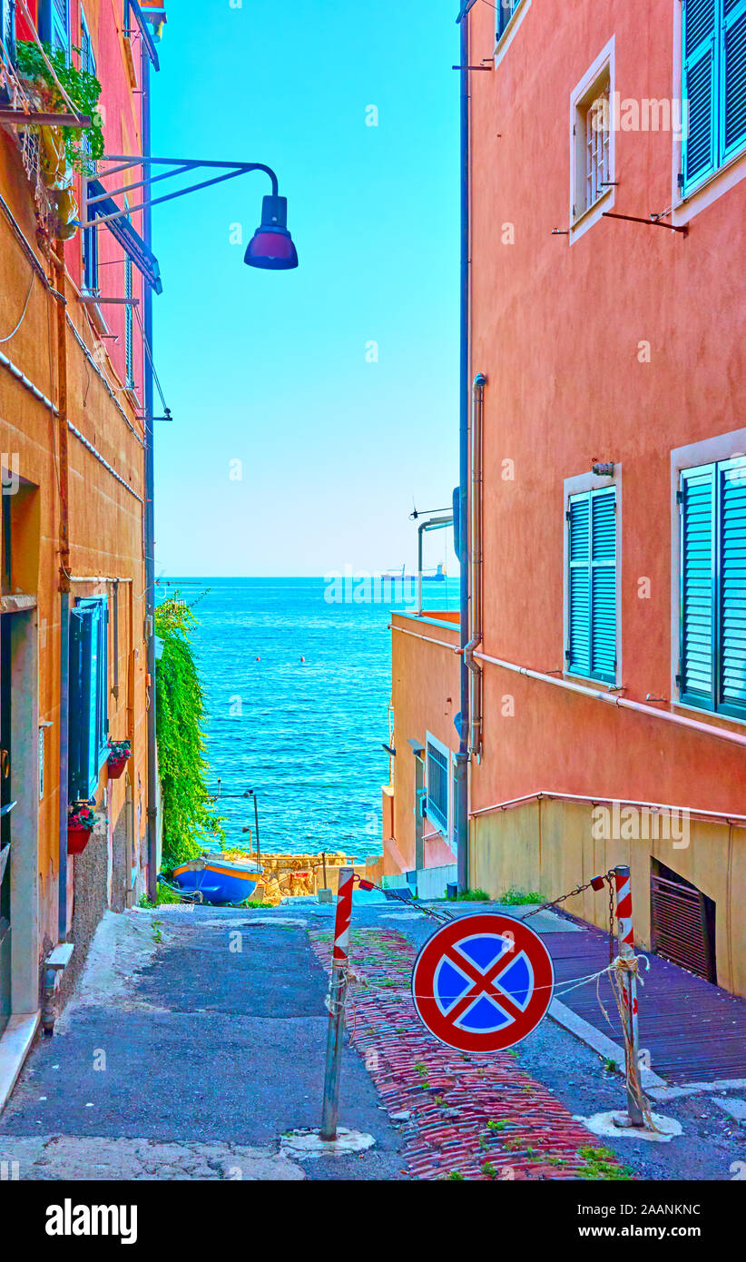 Straße die zum Meer, Genova Nervi Stadt, Genua, Italien Stockfoto
