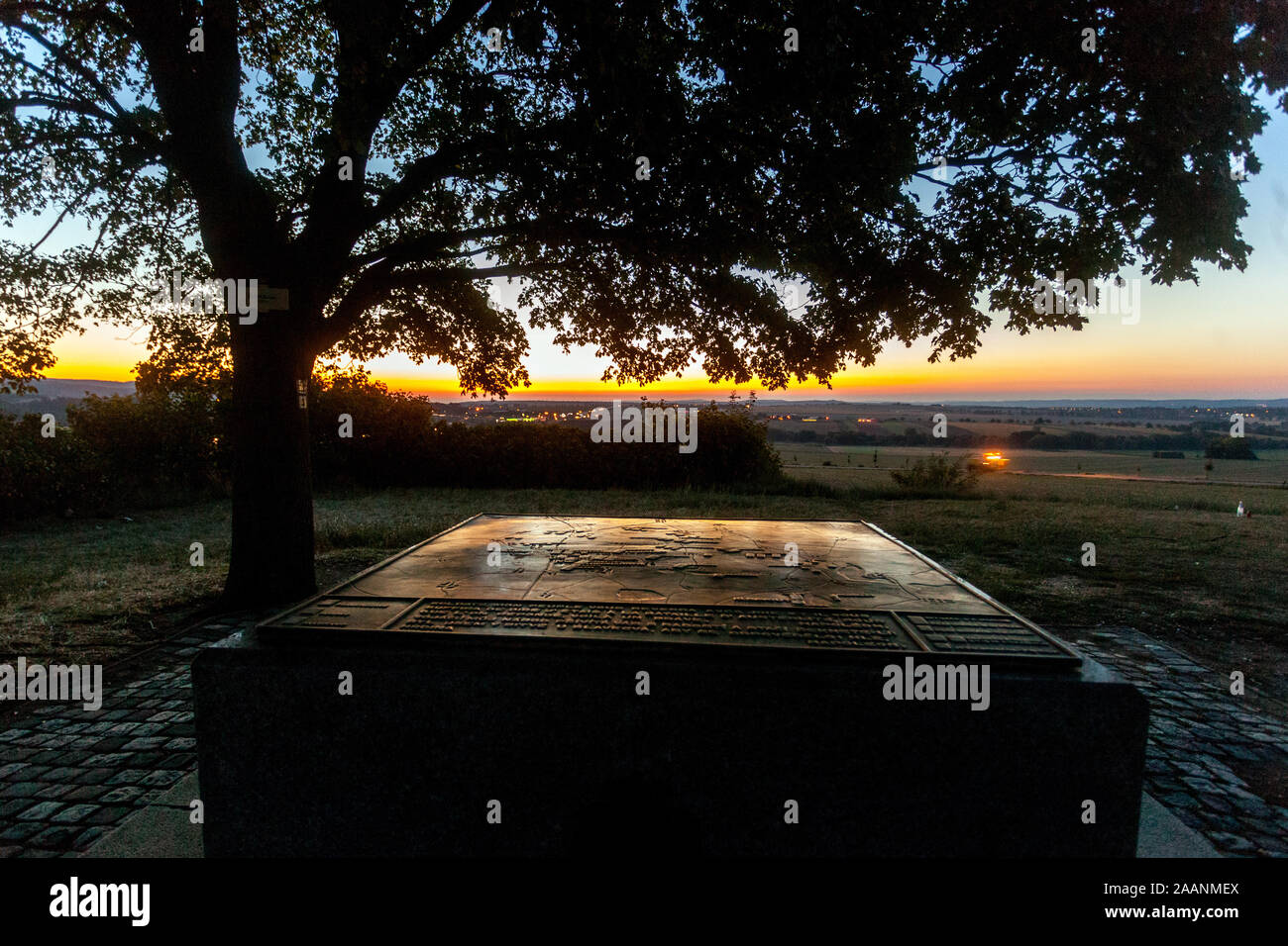 Sonnenaufgang über Zuran Hill, Napoleon's Post-Befehl in der Schlacht von Austerlitz, Tschechische Republik Stockfoto