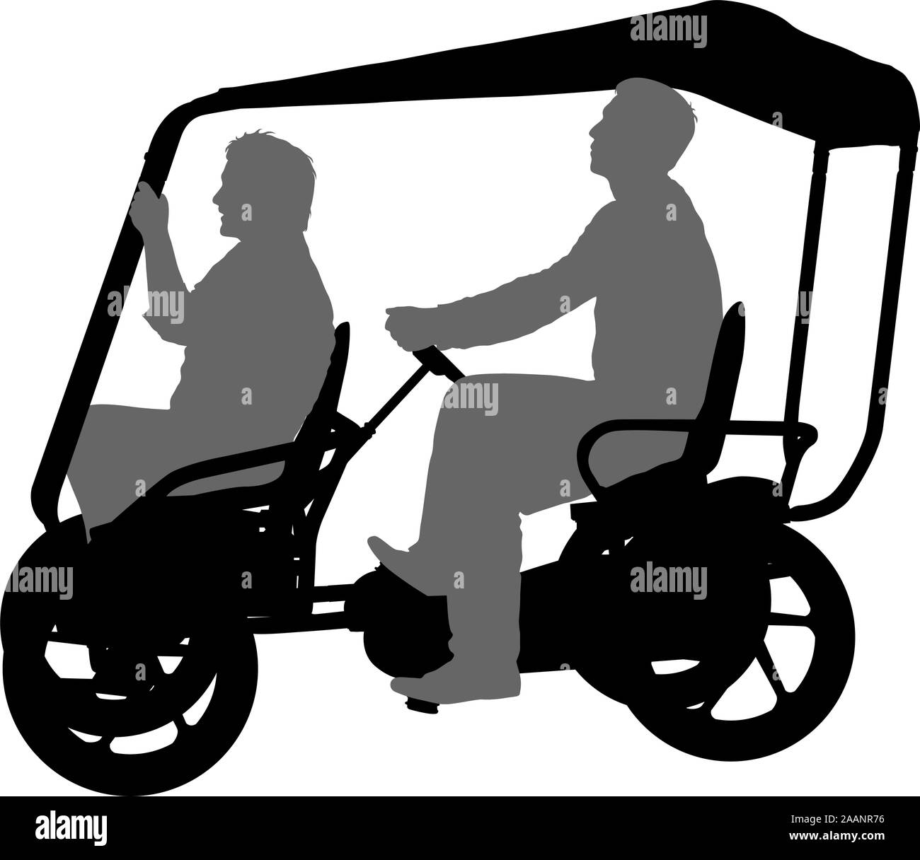 Silhouette der beiden Athleten auf Tandem-Fahrrad auf weißem Hintergrund. Stock Vektor