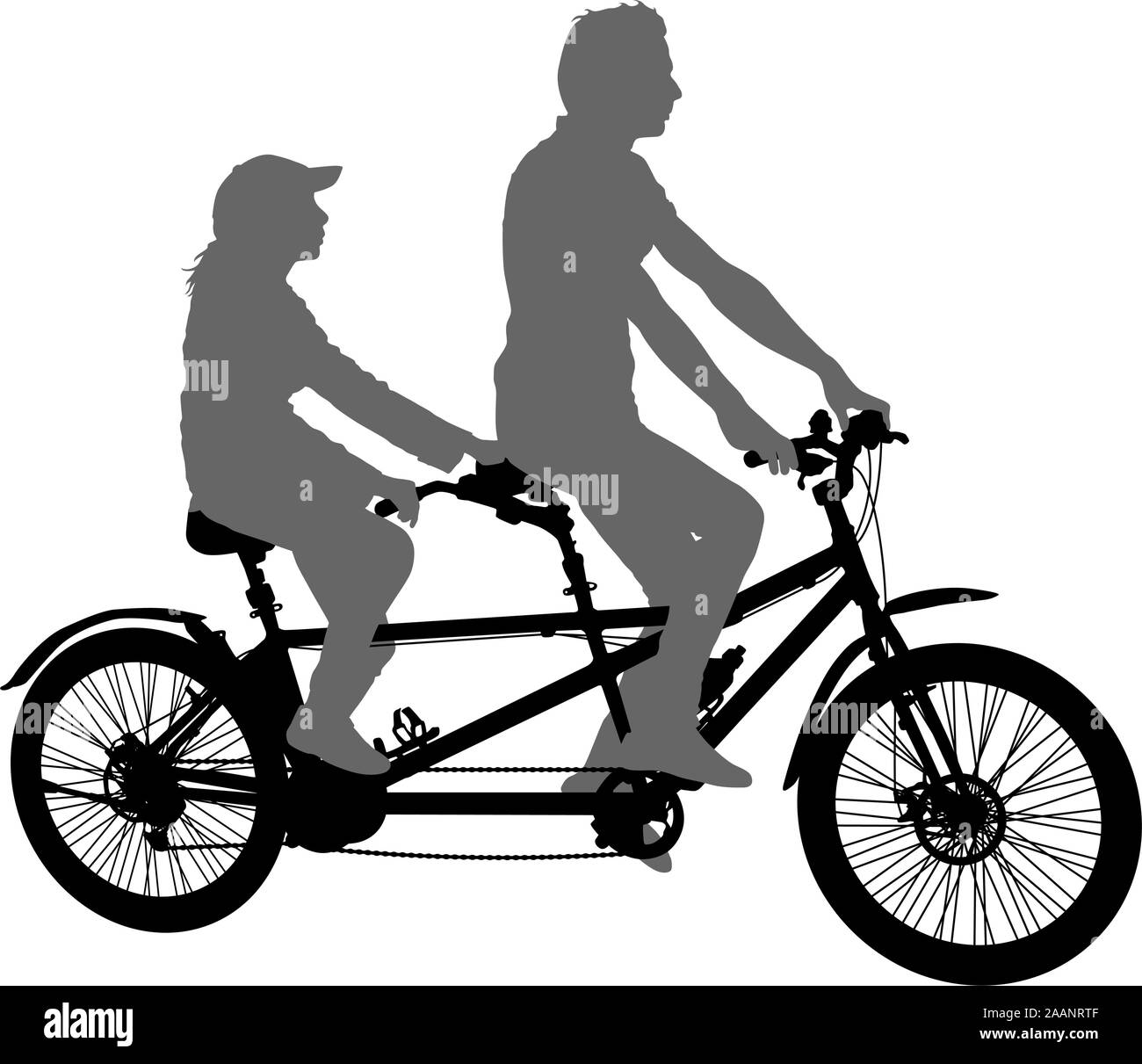 Silhouette der beiden Athleten auf Tandem-Fahrrad auf weißem Hintergrund. Stock Vektor
