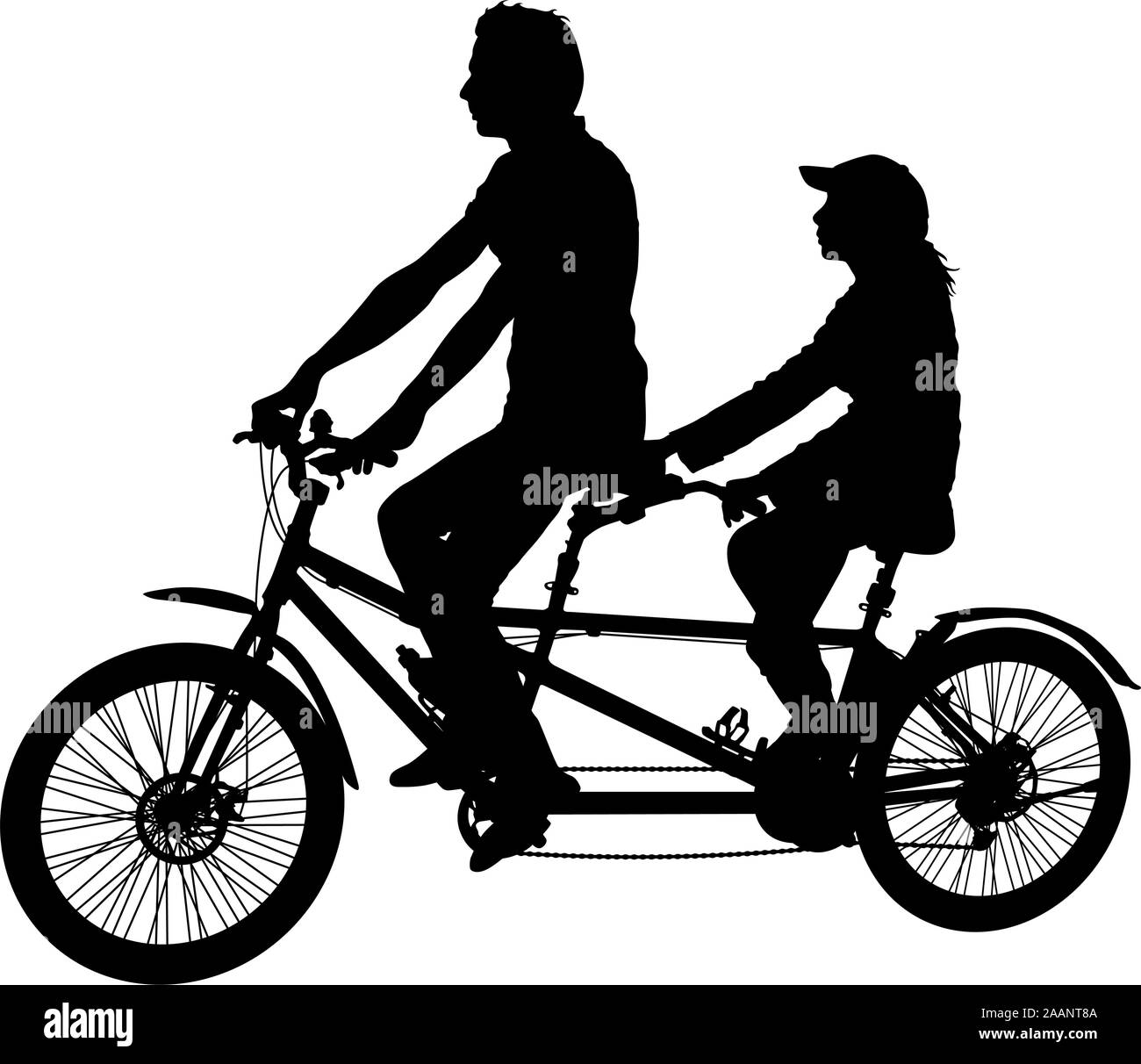 Silhouette der beiden Athleten auf Tandem-Fahrrad auf weißem Hintergrund. Stock Vektor