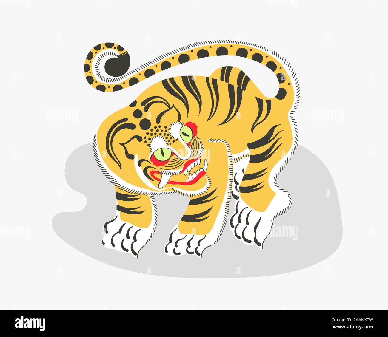 Doodle flachbild Vector Illustration der traditionellen koreanischen Malerei von dekorativen Tiger Stock Vektor
