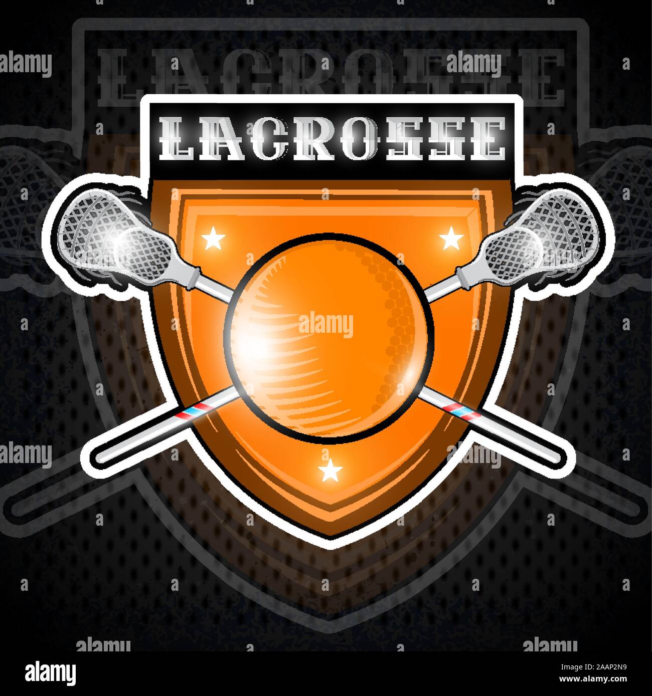 Lacrosse Kugel mit gekreuzten lacrosse Stick in der Mitte der Abdeckung. Sport Etikett für jedes Team oder Meisterschaft Stock Vektor
