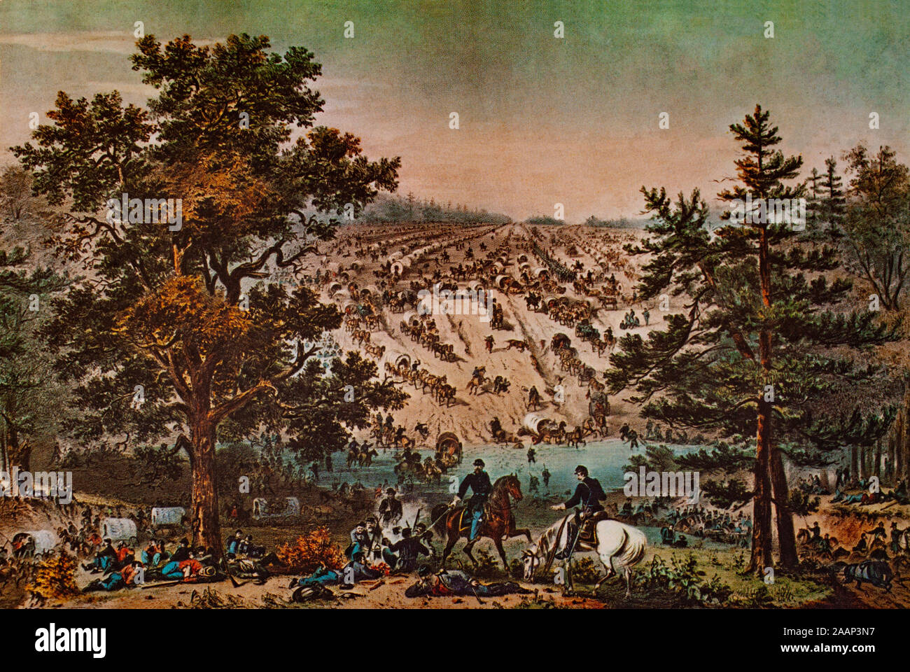 Eine zeitgenössische Lithographie aus dem Amerikanischen Bürgerkrieg der Sieben-tage-Schlacht (von 25. Juni bis 1. Juli 1862) für Richmond, der Hauptstadt der südlichen Staaten verteidigte erfolgreich durch die Truppen von General Lee. Die Nordlichter, eroberten die Stadt erst im Jahre 1865, kurz vor dem Ende des Krieges. Stockfoto