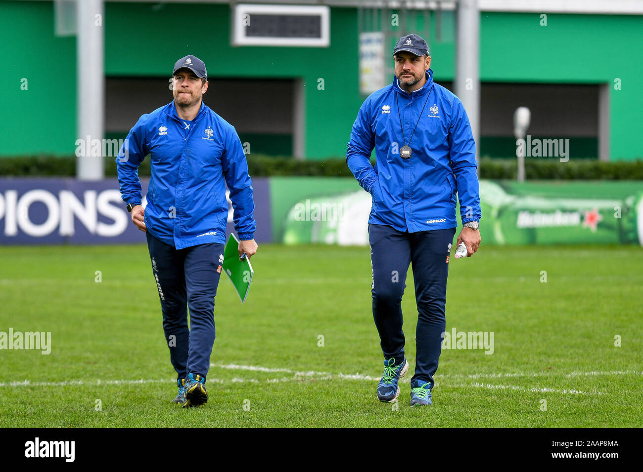 Treviso, Italien. November 23, 2019, Treviso, Italien: ezio galon und Marco Bortolami (Treviso) bei Benetton Treviso vs Northampton Saints, Rugby Heineken Champions Cup in Treviso, Italien, 23. November 2019 - LPS/Ettore Griffoni Credit: Ettore Griffoni/LPS/ZUMA Draht/Alamy leben Nachrichten Stockfoto