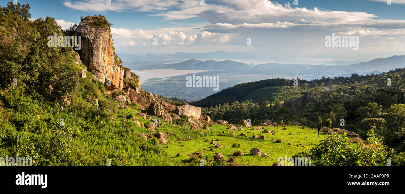 Äthiopien, Rift Valley, Gamo Gofo Omo, Arba Minch, dorze Holowo, escarpment über dem Lake Abaya, Panoramablick Stockfoto