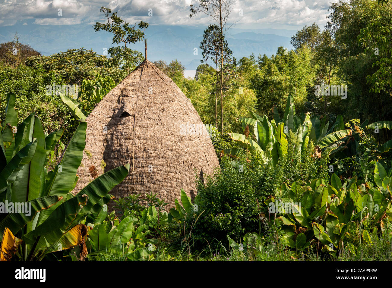 Äthiopien, Rift Valley, Gamo Gofo Omo, Arba Minch, dorze Dorf markante beehive-förmige Haus Dach Stockfoto