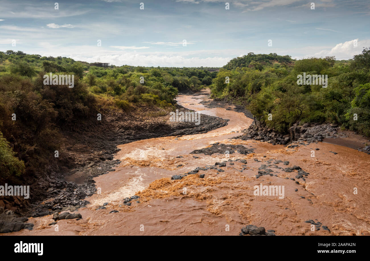 Äthiopien, Rift Valley, Gamo Gofo Omo, Arba Minch, Soke Fluß unter Adjoura (Ajora) fällt. Stockfoto