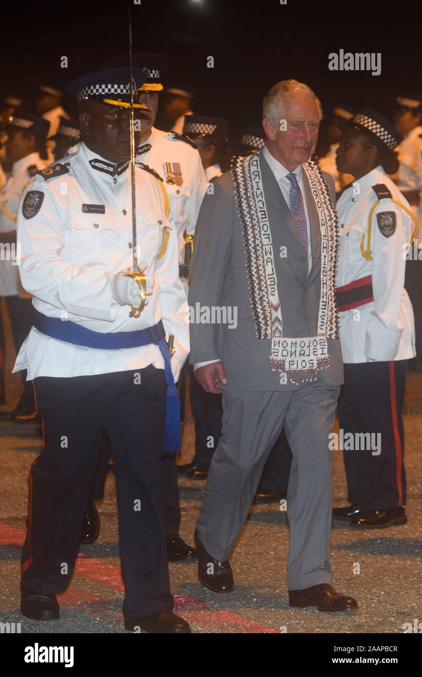 Der Prinz von Wales kommt in Honiara International Airport für den königlichen Besuch auf den Salomonen. Stockfoto