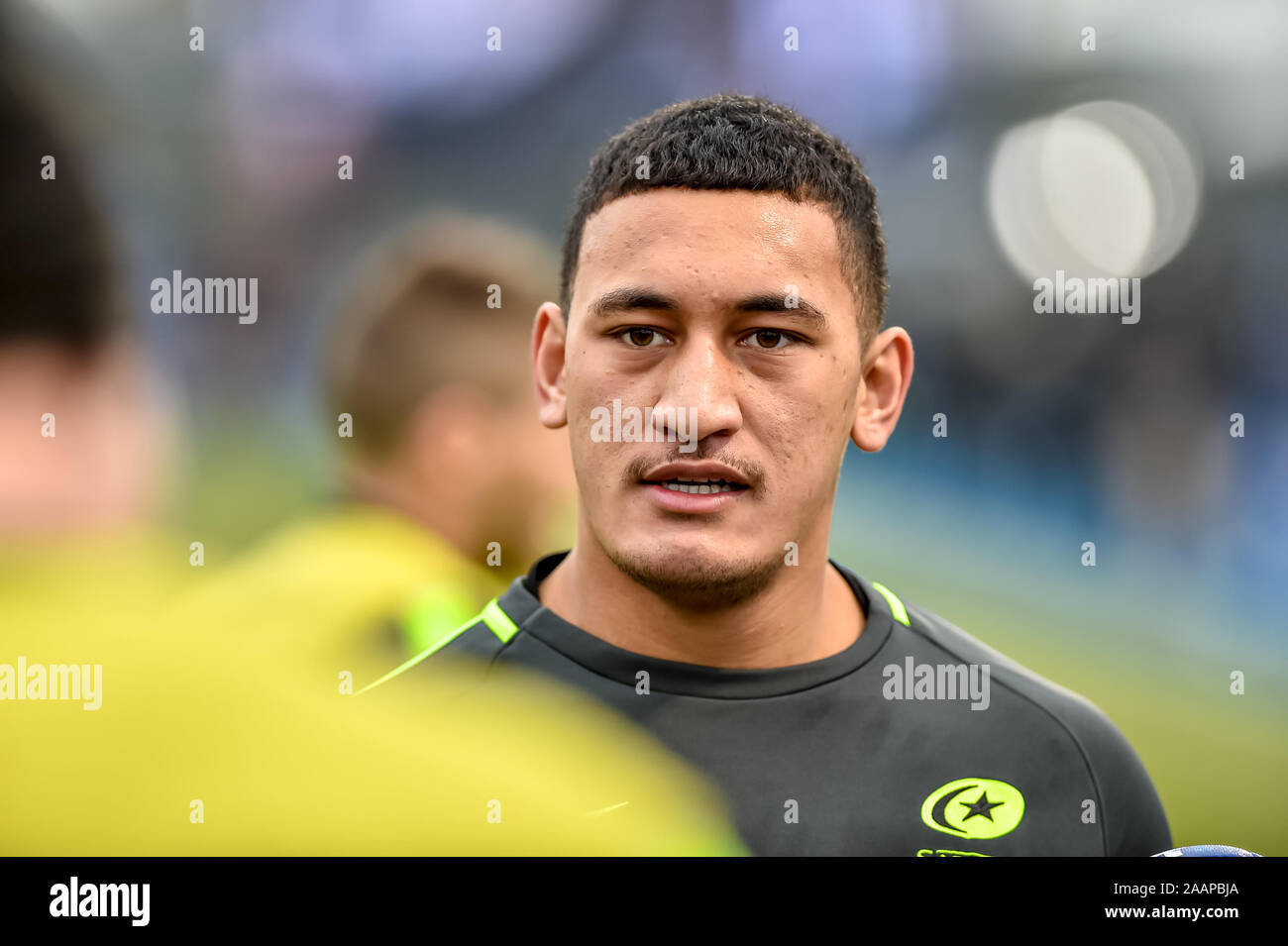 London, Großbritannien. 23 Nov, 2019. Manu Vunipola der Sarazenen während des Europäischen Rugby Champions Cup Match zwischen Sarazenen und Fischadler in der Allianz Park, London, England am 23. November 2019. Foto von Phil Hutchinson. Nur die redaktionelle Nutzung, eine Lizenz für die gewerbliche Nutzung erforderlich. Keine Verwendung in Wetten, Spiele oder einer einzelnen Verein/Liga/player Publikationen. Credit: UK Sport Pics Ltd/Alamy leben Nachrichten Stockfoto