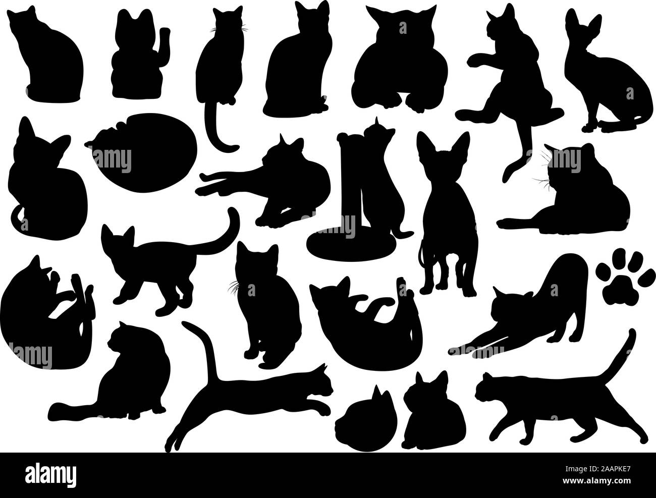 Katzen und Kätzchen schwarz Vektor Silhouetten Stock Vektor