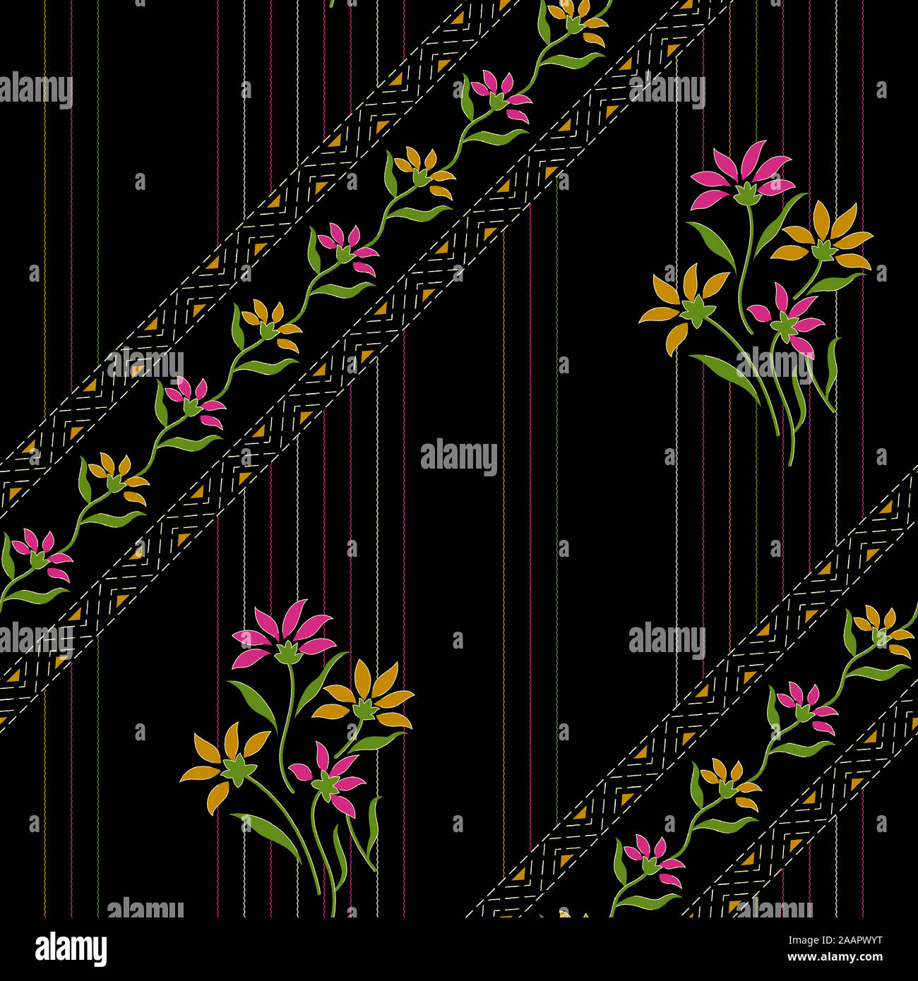 Nahtlose schöne Floral Design mit schwarzem Hintergrund Stockfoto