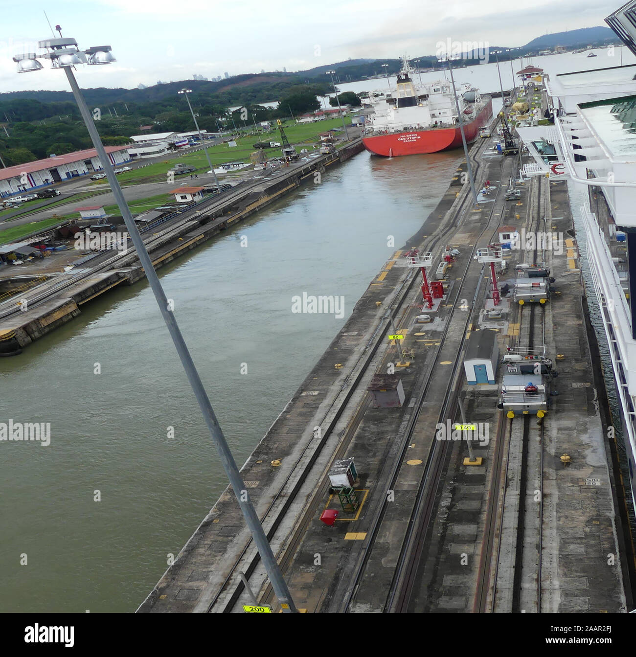 Panamakanal Blick nach Westen durch die Miraflores Schleusen Foto: Tony Gale Stockfoto