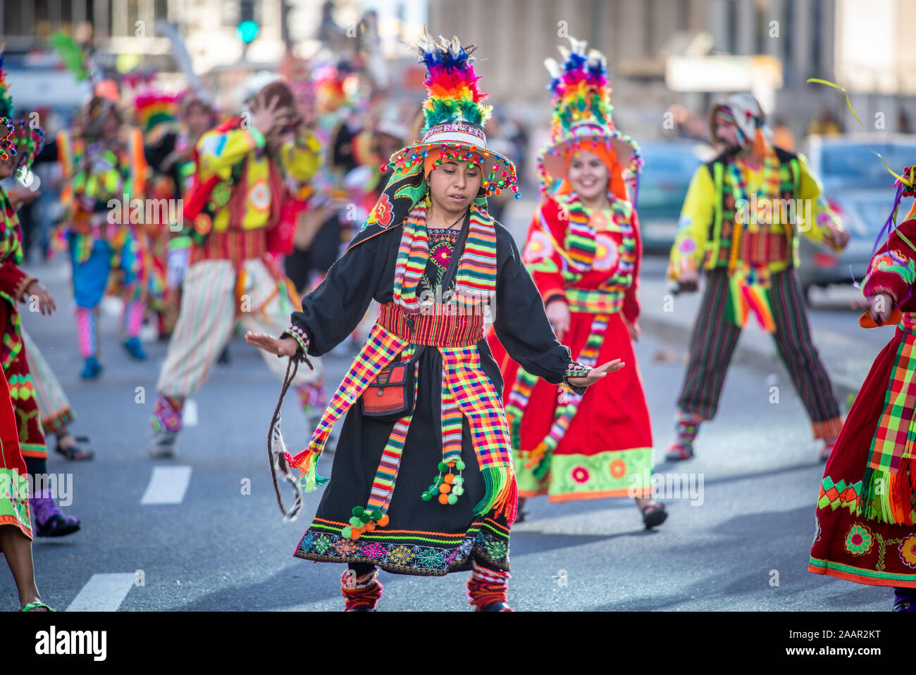 Chilenen die Teilnahme an traditionellen Festival Kostüme, Valparaiso, Chile. Stockfoto