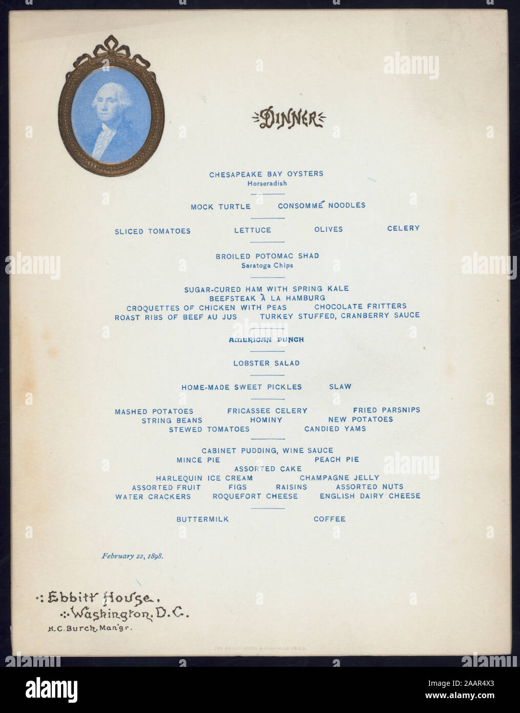 Abendessen (von) EBBITT HAUS (at) WASHINGTON, DC (HOTEL ;) 1898-0106; Abendessen [von] EBBITT HAUS [at] WASHINGTON, D.C. (HOTEL gehalten ;) Stockfoto