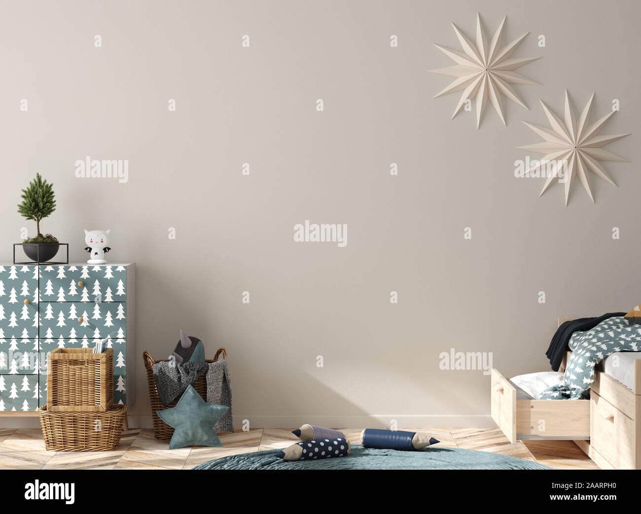 Wand mock up Hintergrund im Kinder zimmer einrichtung für das neue Jahr eingerichtet, 3D-Rendering Stockfoto