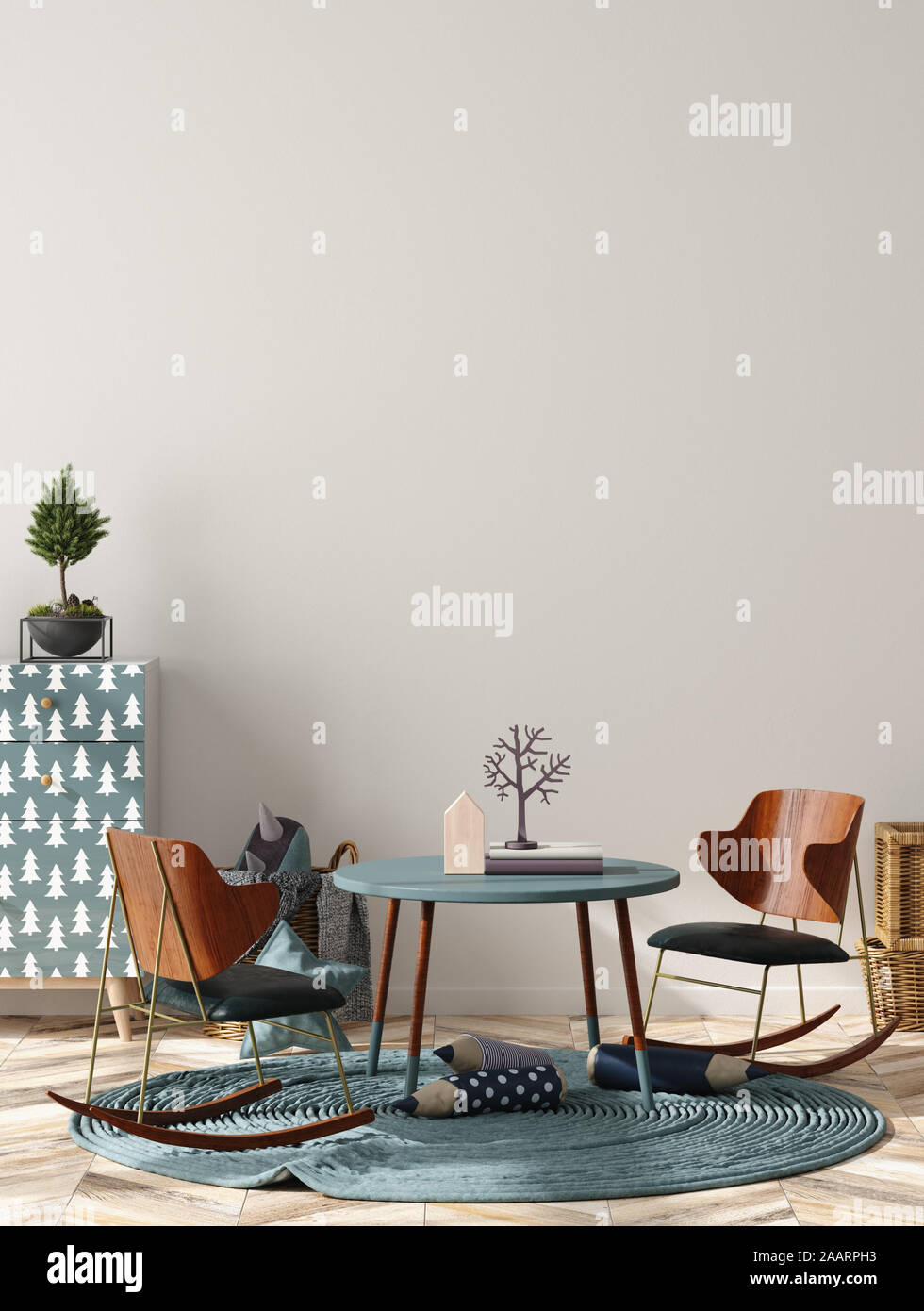 Wand mock up Hintergrund im Kinder zimmer einrichtung für das neue Jahr eingerichtet, 3D-Rendering Stockfoto