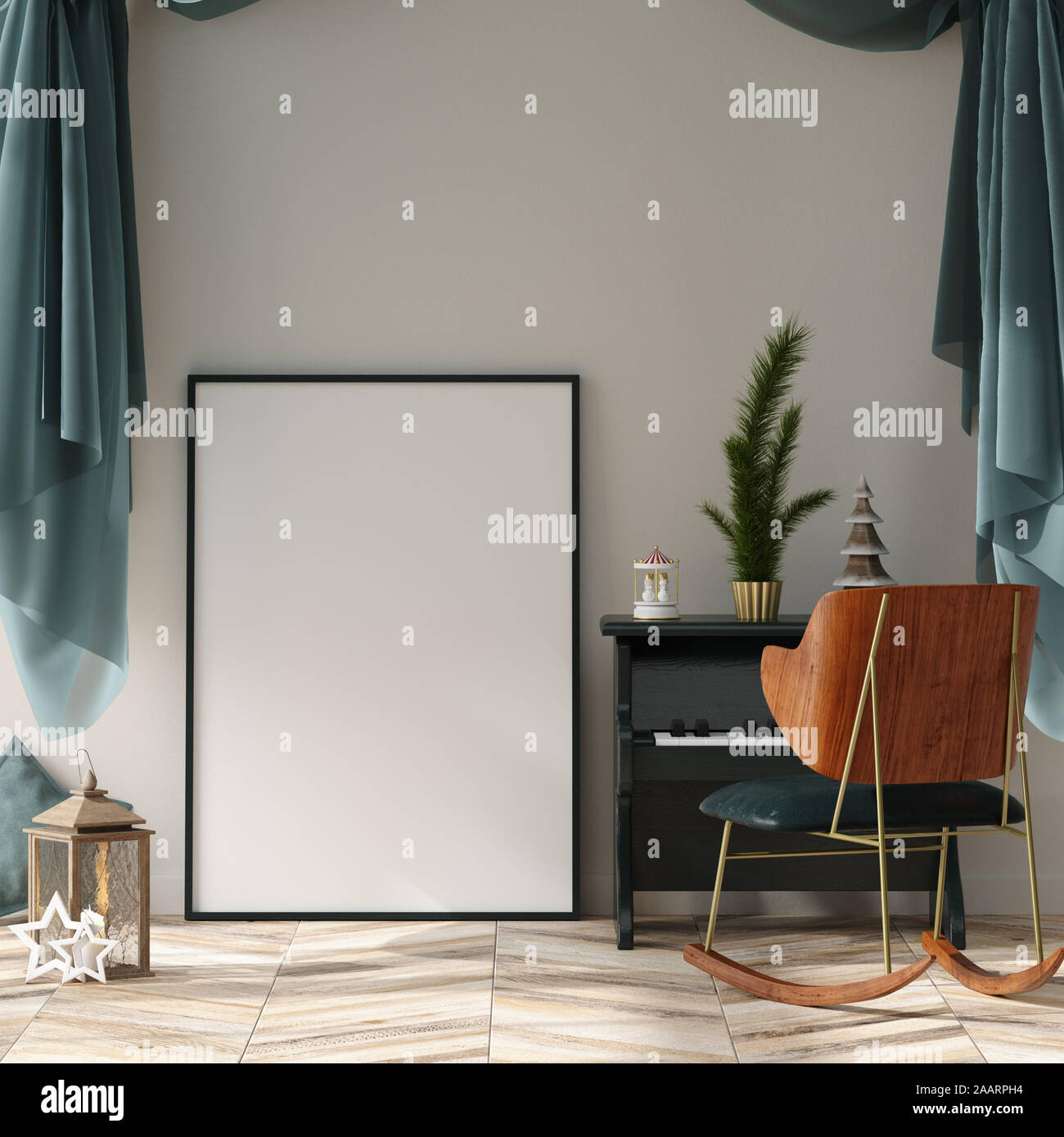 Mock up Poster Frame in Kinder zimmer einrichtung für das neue Jahr eingerichtet, 3D-Rendering Stockfoto