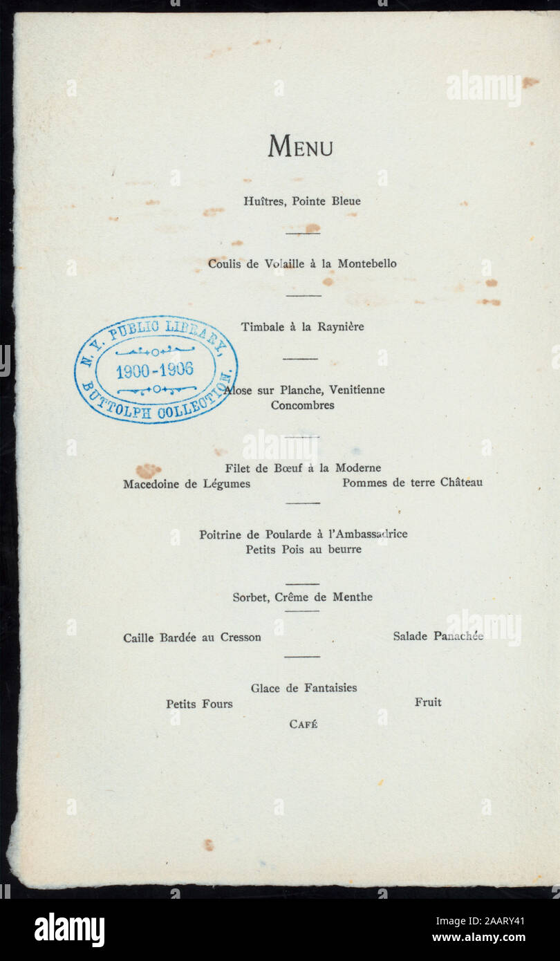 Abendessen (von) WISSENSCHAFTLICHE ALLIANZ VON NEW YORK (at) SAVOY HOTEL (heiß ;) Französisch; Toast; SEPARATE SEATING PLAN ENTHALTEN ALS KOPIE EIN; Abendessen [von] WISSENSCHAFTLICHE ALLIANZ gehalten VON NEW YORK [at] SAVOY HOTEL (heiß ;) Stockfoto