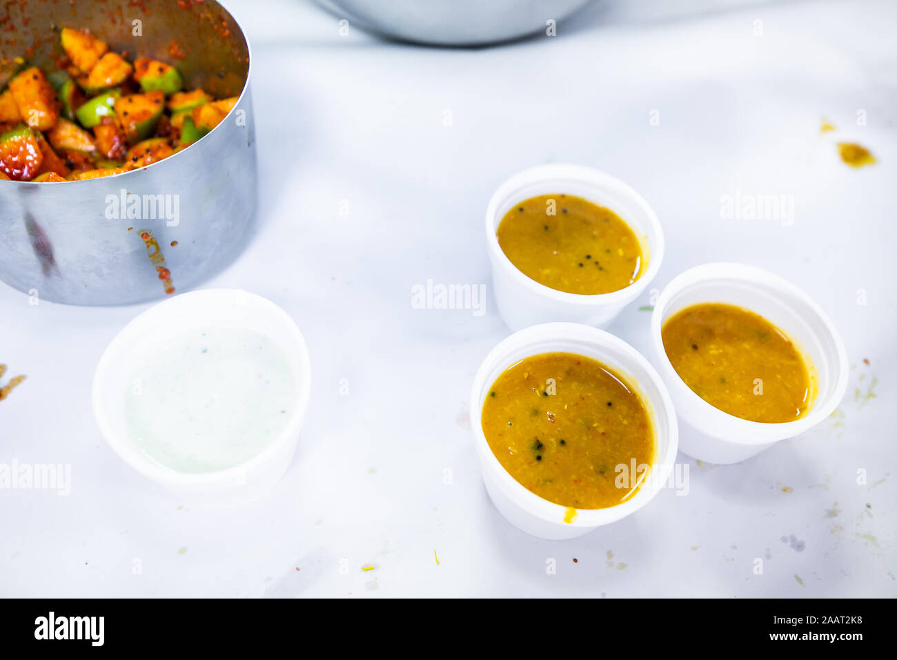 Authentische indische Speisen catering Nahaufnahme Stockfoto