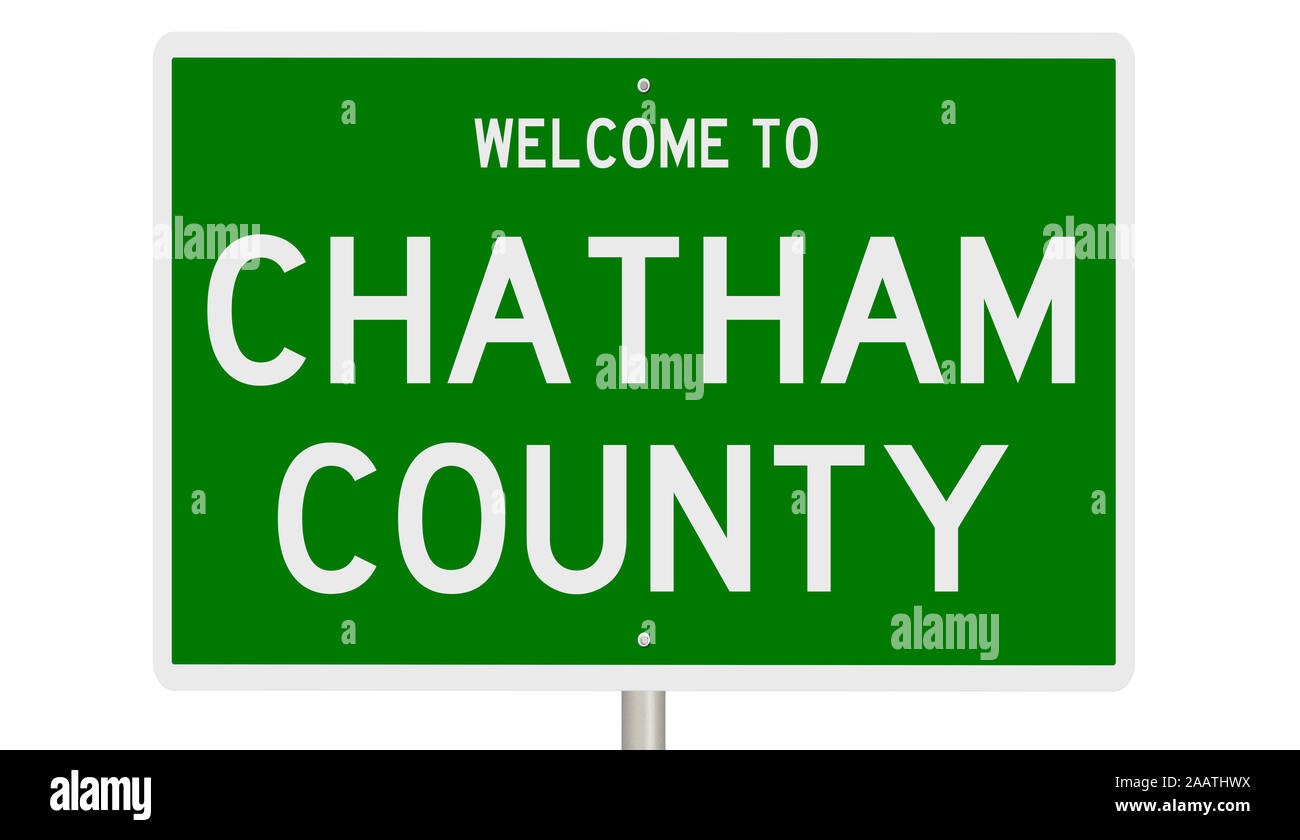 Rendering von einem grünen 3d Autobahn Zeichen für Chatham County Stockfoto