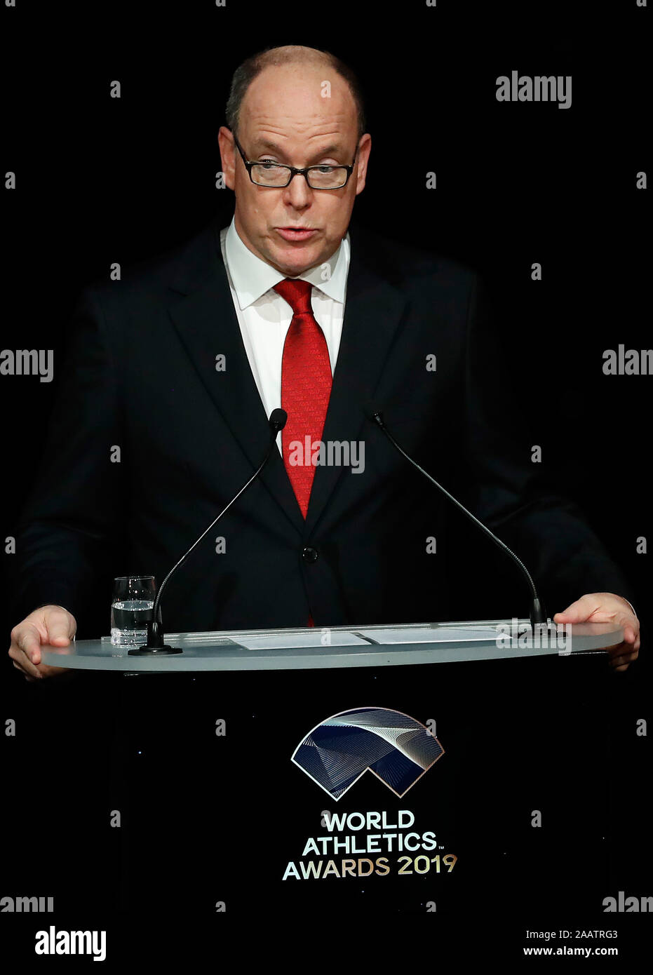 Monaco. 23 Nov, 2019. Fürst Albert II. von Monaco Adressen der 2019 Leichtathletik-Preisverleihung, im Nov. 23, 2019. Credit: Wu Lei/Xinhua/Alamy leben Nachrichten Stockfoto