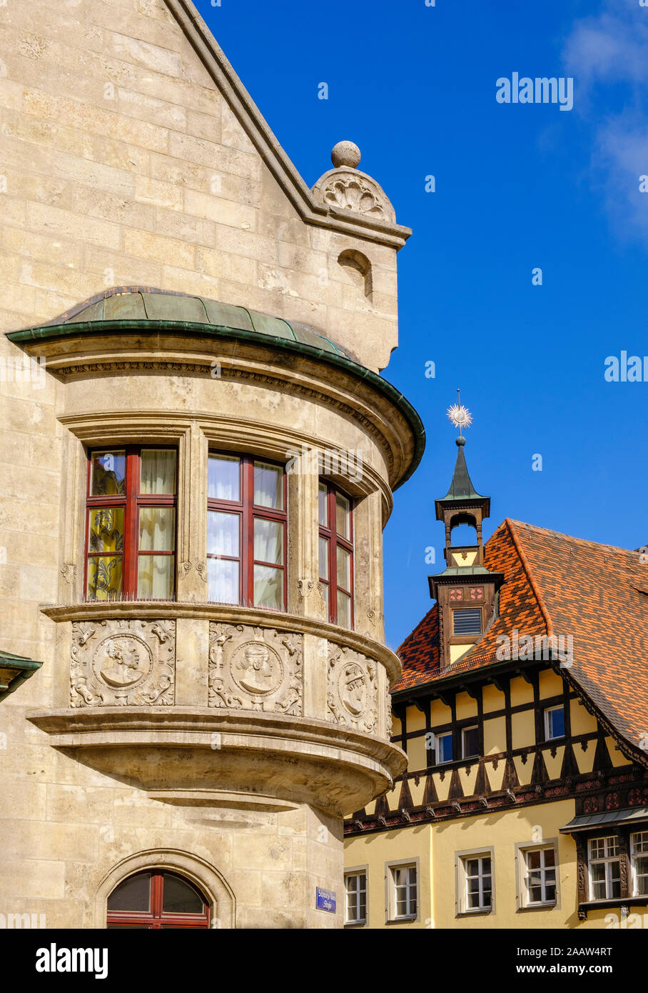 Erker Alte Landeszentralbank und Alte Deantei in Regensburg, Oberpfalz, Bayern, Deutschland Stockfoto