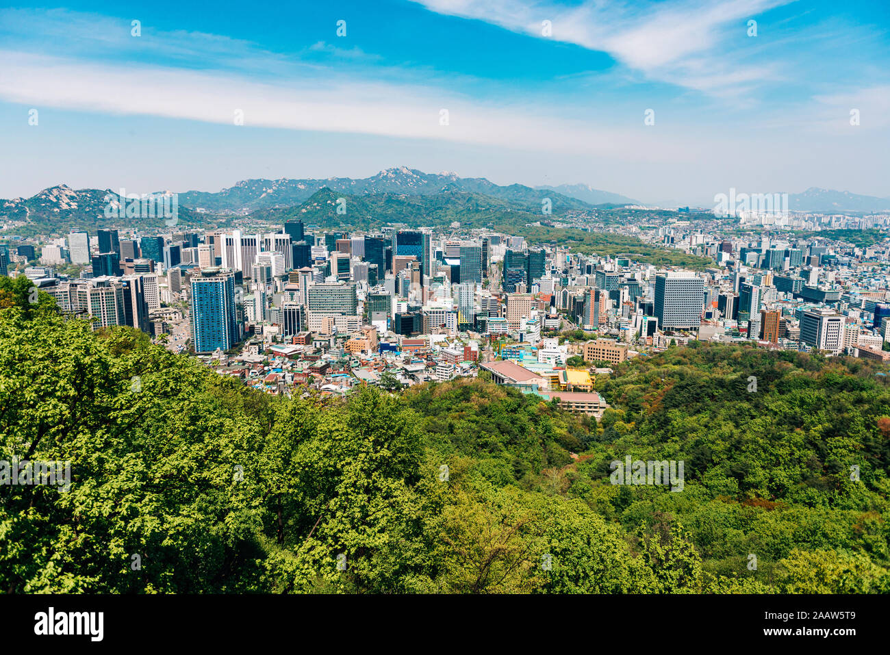 Blick auf die Stadt von Namsan Park, Seoul, Südkorea Stockfoto