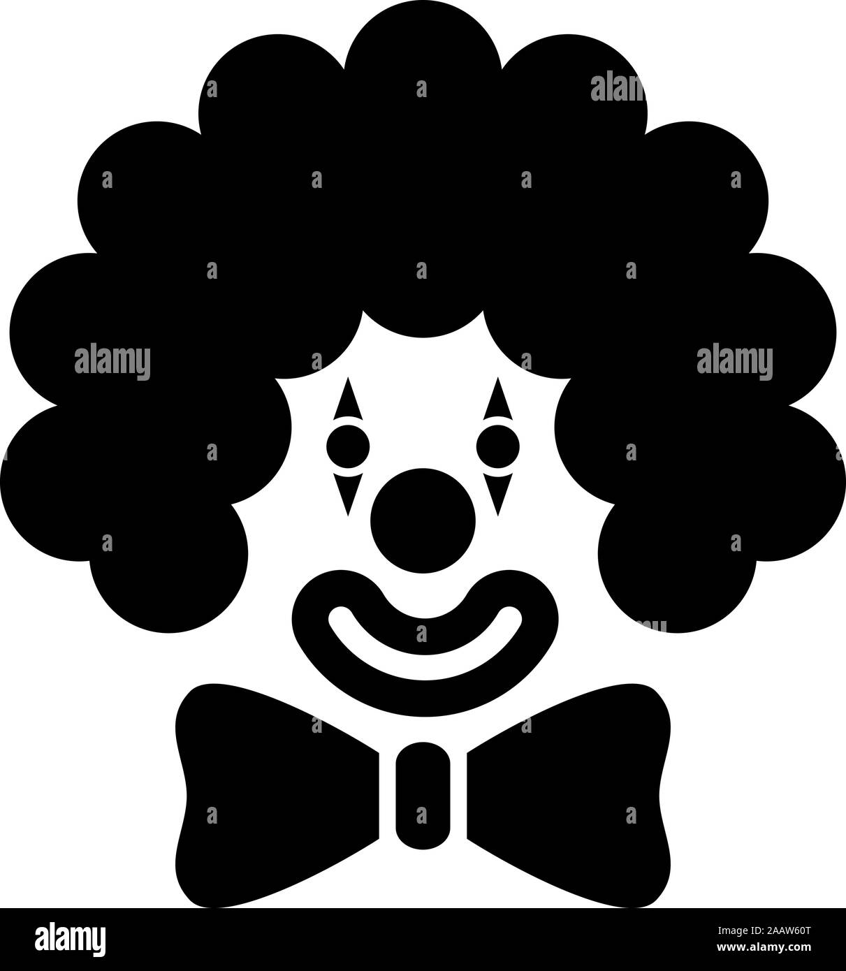Clown Gesicht Kopf mit großen Bogen und lockiges Haar Circus Karneval lustiges Konzept Symbol Farbe schwarz Vector Illustration Flat Style einfach Bild laden Stock Vektor