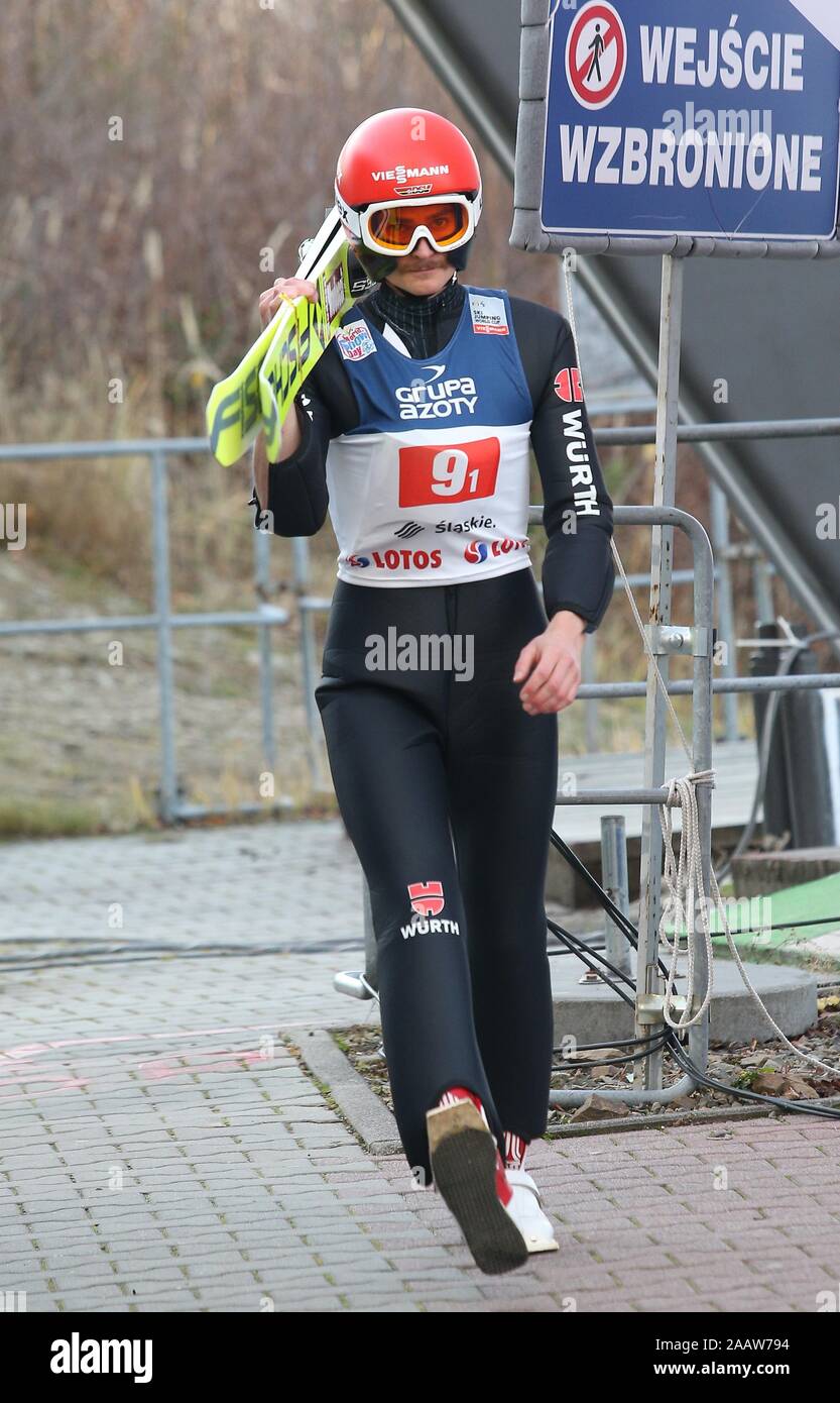 Während das Team der Wettbewerb der FIS Skisprung Weltcup in Wisla. Stockfoto