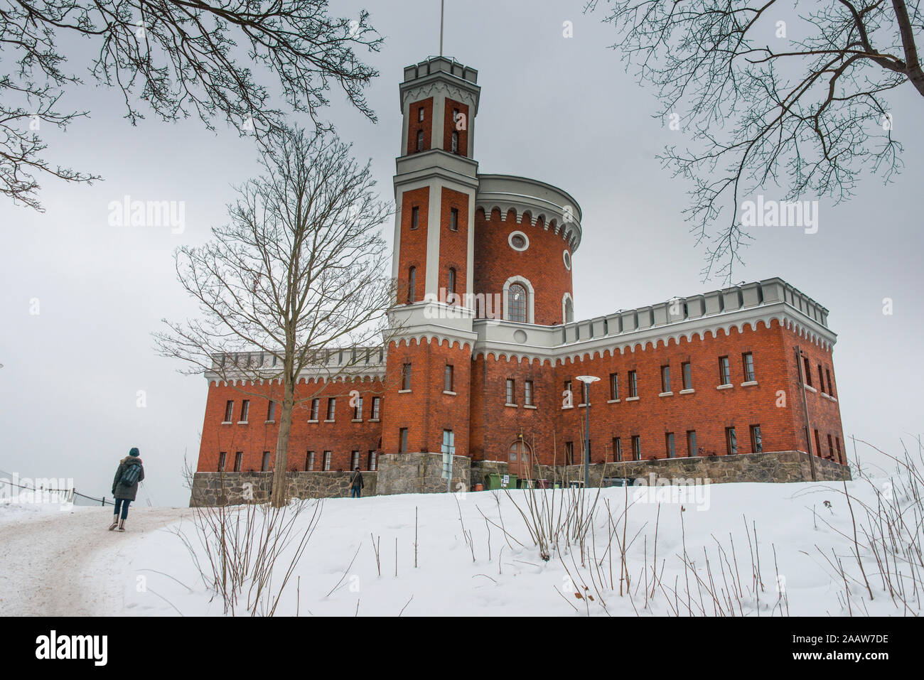Alten Wachturm im Winter, Stockholm, Schweden Stockfoto