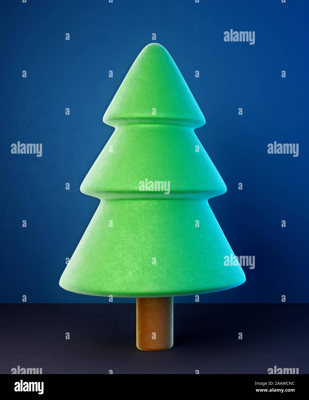 Dark Blue Night mit Tannenbaum, vereinfachte Low-poly-Szene, märchenhaften Hintergrund, 3D-Rendering, 3D-Darstellung Stockfoto