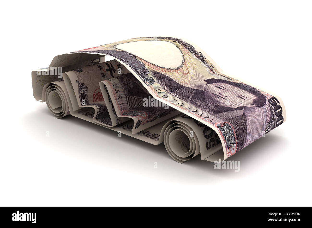 Autofinanzierung mit Japanischen Yen (isoliert auf weißem Hintergrund) Stockfoto